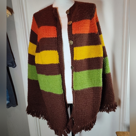 🏵️ vintage handmade knit shawl wrap boho hippie - Picture 7 of 14